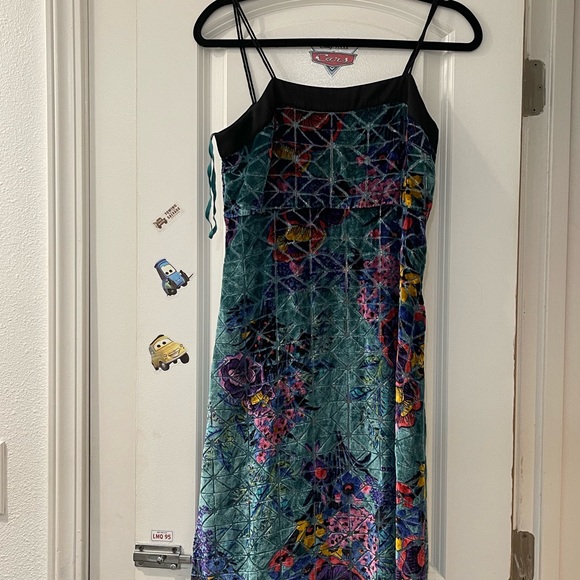 Anthropologie Moulinette Soeurs Blue Lange Velvet Slip Midi Dress Metallic - Picture 2 of 8